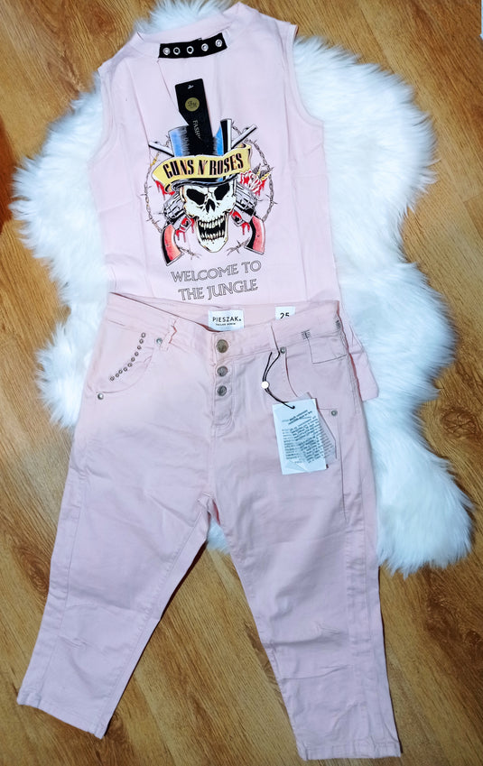 Дънки 3/4 дължина в бебешко розов цвят