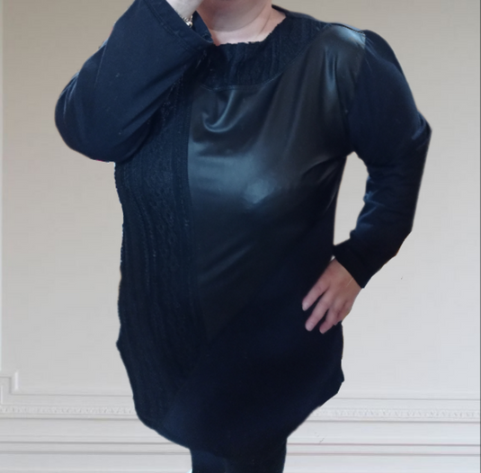 Черна МАКСИ туника с кожа