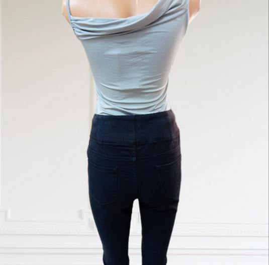 Дънков черен панталон слим с копчета